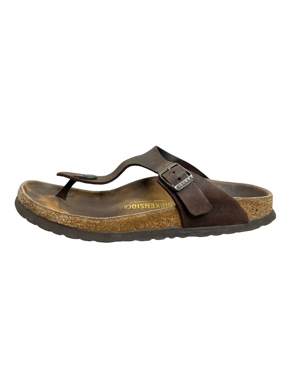 Birkenstock Gizeh brown leather slip on flat sandals *flawed 260 / 9 narrow